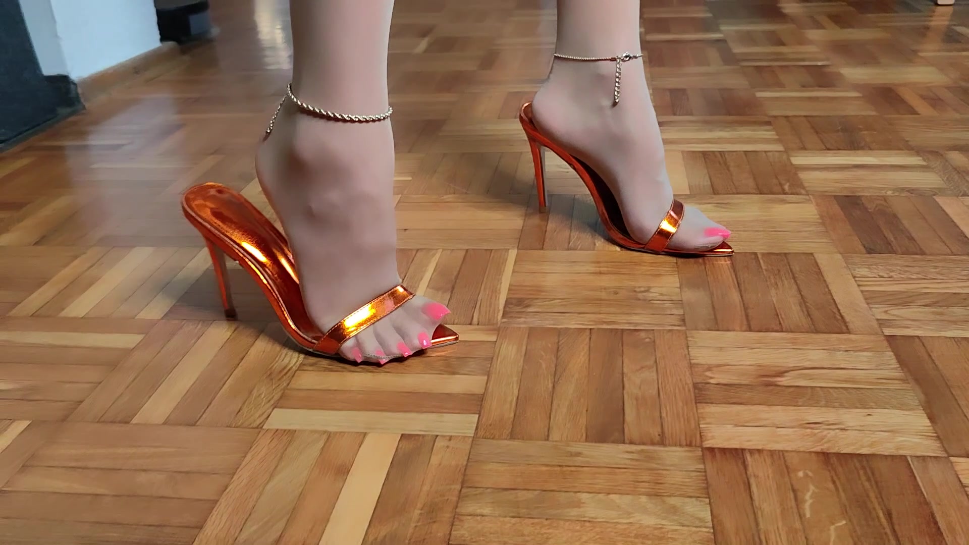 Hot nylon feet teasing, handjob and footjob with cumshot on stockings.