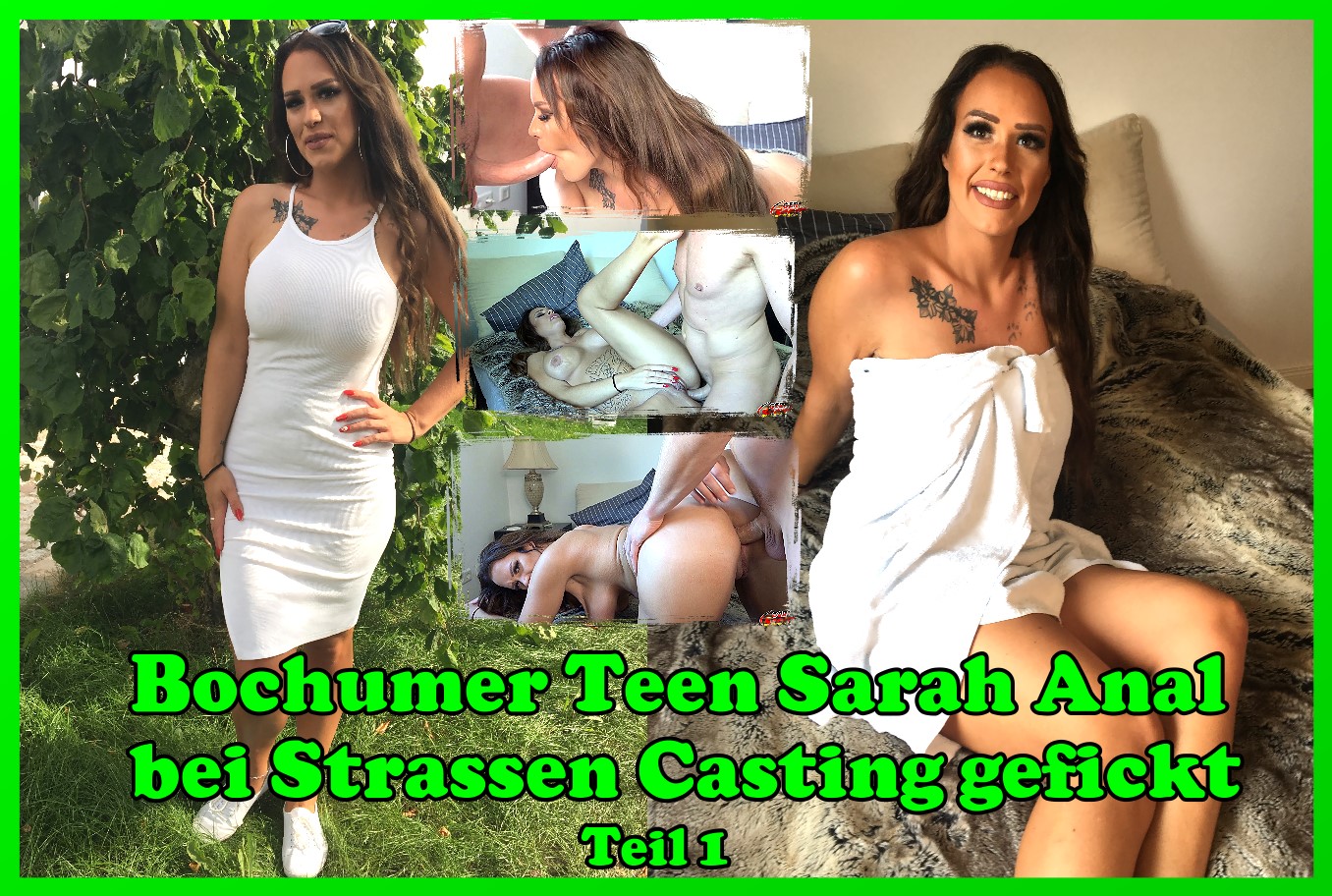 Bochumer Teen Sarah Anal bei Strassen Casting gefickt Teil 1 Der German Scout war mal wieder im Ruhrgebiet einen Freund für 2 Tage besuchen. Und natürlich war die Kamera wieder mit dabei in der Hoffnung auch dieses mal ein Video für euch drehen zu können. Bei schönsten Wetter bin ich also raus und nachdem ich 2 derbe Absagen bekommen habe, ließ sich diese geile Sau Sarah auf ein Gespräch mit mir ein. Ich konnte sie überzeugen, dass ich einen Model Job für sie habe und nur ein paar Probeaufnahmen bei mir bräuchte. 100€ Bar in die Hand und die Sache war klar. Also ab in die Wohnung des Freundes und dort habe ich sie erstmal duschen lassen. Eigentlich gehe ich es ja dann immer etwas langsam an, aber als sie nur im Handtuch bereits auf dem Bett lag konnte ich nicht anders und holte einfach mal meinen Schwanz raus um zu gucken was passiert. Und es lief genau so wie ich wollte. Sie ließ sich erst schön hart in ihre mit langen Schamlippen einladende Pussy ficken, dass die dicken Titten nur so wackelten und späte tief in ihr Arschloch fic