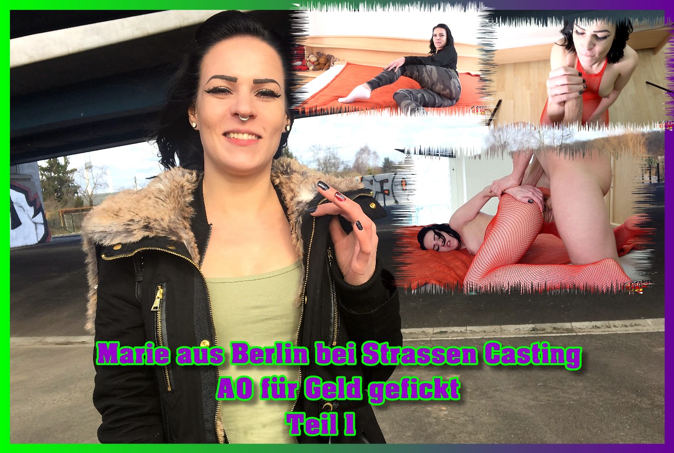 Marie aus Berlin bei Strassen Casting AO für Geld gefickt Teil 1 Es geht wieder los, und wie es los geht. Ich war am frühen morgen mit meiner Kamera in Berlin unterwegs, als ich kurz vor eine Brücke dieses geile Teen in richtig enger Leggings gesehen habe. Also Kamera an und hinterher in meiner Funktion als German Scout. Sie war auch gleich locker drauf und stellte sich als Marie vor und kommt gerade von ihrer Nachtschicht an der Tankstelle. Super sexy Body und ein Lächeln das Eis zum schmelzen bringt, also es stand fest, das ich sie haben musste. Also habe ich ihr ein Probeshooting für eine große Model-Karriere angeboten, welches wir gleich bei mir machen konnten. Sie willigte ein und als wir bei mir waren steckte ich sie für die ersten Bilder in ein Sexy Fischnetz Catsuit und sorgte dafür, dass sie etwas locker wird. Als dann der Punkt gekommen war holte ich nochmal 500€ raus und machte ihr das Angebot sie vor der Kamera für das Geld ficken zu dürfen. Und sie schien die Kohle zu brauchen, denn sie willigte ein!