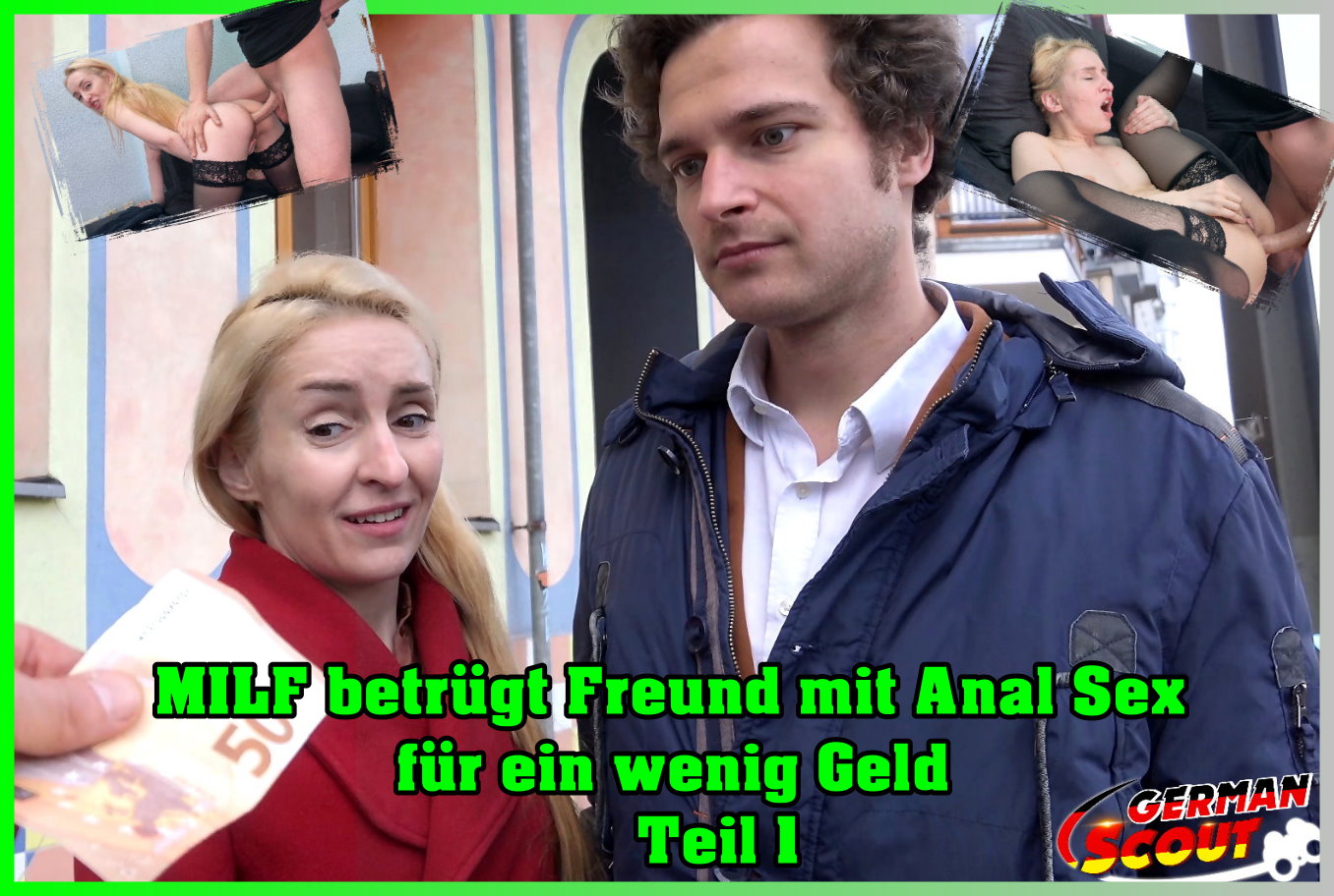 MILF betrügt Freund mit Anal Sex für wenig Geld Teil 1 Das kommt schon fast einem Skandal gleich, aber wer sich so eine notgeile Freundin holt ist ja auch irgendwie selber Schuld. Aber von Anfang an! Ich war mal wieder mit der Kamera unterwegs nach neuen geilen Frauen zum ficken vor der Kamera. Dann sah ich dieses verliebte Paar und wollte mir eigentlich einen Spaß erlauben der dann richtig Ernst wurde. Ich sprach beide an und bat seine MILF Freundin darum bei einem Casting für einen Model Job mitzumachen bei dem ich genau ihren Typ bräuchte. Als ich dann noch 50€ in die Luft hielt war er sofort Feuer und Flamme! Er überzeugt sie nicht nur da mitzumachen, sondern brachte sie auch zu mir. Was er aber nicht ahnte ist, dass ich ihr mitten in den Probebildern ein unmoralisches Angebot machte und ihr Geld bat, wenn sie sich von mir ficken ließ. Sie wollte ihren Freund aber nicht betrügen und sagte dass es Ok wäre, wenn ich versprechen würde sie nur in den Arsch zu ficken, weil er das nicht dürfte. Das fände sie ok?! Komische Frauen 