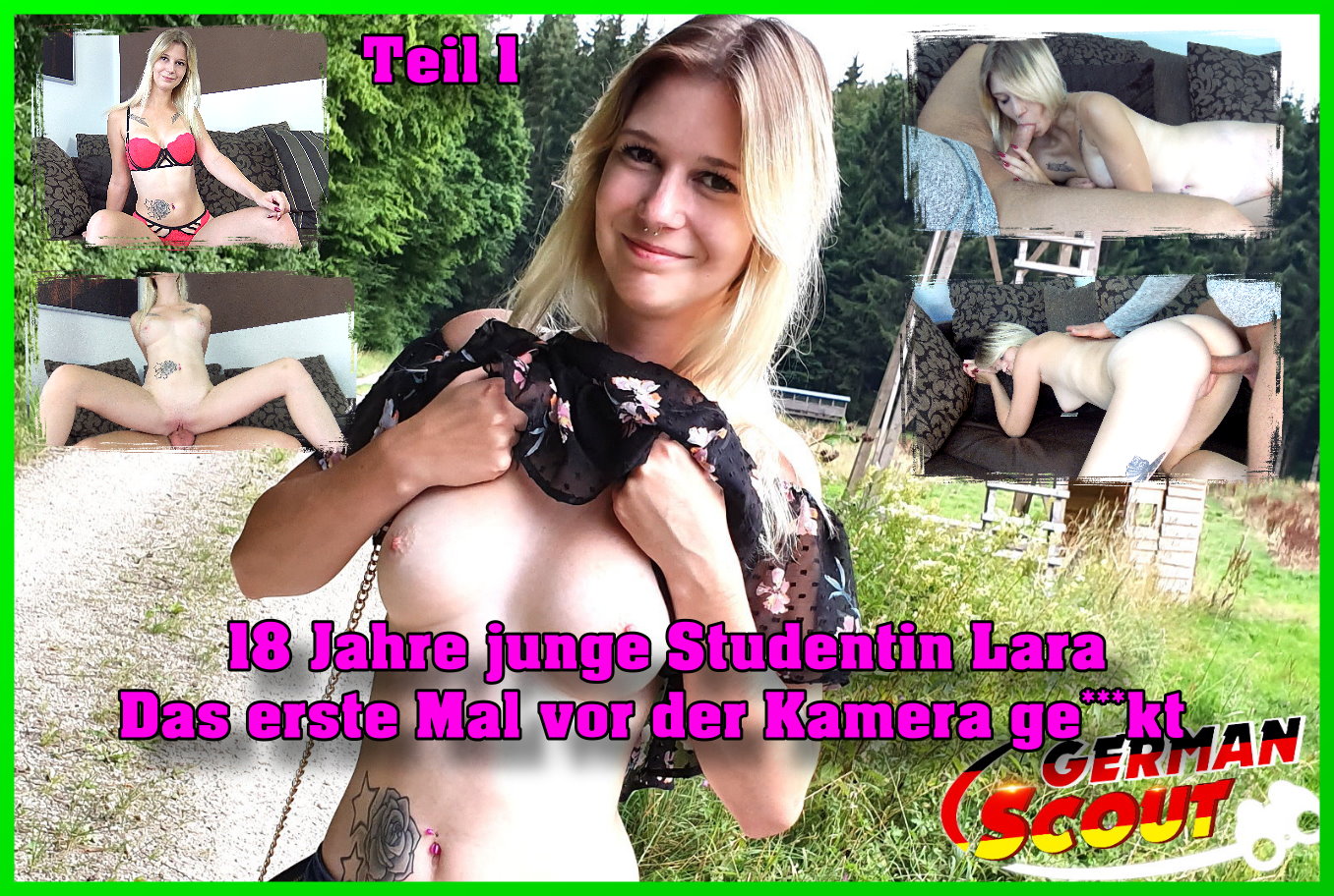 18 Jahre junge Studentin Lara das erste Mal vor der Kamera gefickt Teil 1 Heute war ich mal wieder mit der Kamera unterwegs um euch mit neuen Videos vom German Scout zu versorgen. Es dauerte schon ein wenig bis passendes Material am Start war, denn die erste wollte nicht. Die Zweite hatte keine Zeit, aber dann traf ich die Studentin Lara. Eigentlich habe ich sie vorher beobachtet und sie mich dabei erwischt. Aber sie nahm es locker und so kamen wir ins Gespräch. Sie ist eigentlich aus Hamburg, besucht aber gerade eine Freundin hier. Sie ist 18 Jahre alt und hat gerade ihr Studium angefangen. Da würde doch ein Job als Model perfekt passen um die Studentenkasse etwas auszubessern dachte ich. So erzählte ich ihr, dass ich Model Scout bin und sie gerne in die Kartei aufnehmen wollte. Und als ich der Studentin Lara nach den ersten Bildern bat doch etwas lockerer zu werden, hob sie auf einmal ihr Shirt. Ihre blanken kleinen Teen Titten einfach so gezeigt. Ich glaube sie wollte mich eigentlich nur aus der Reserve locken. Aber da war sie bei mir falsch und nun wo