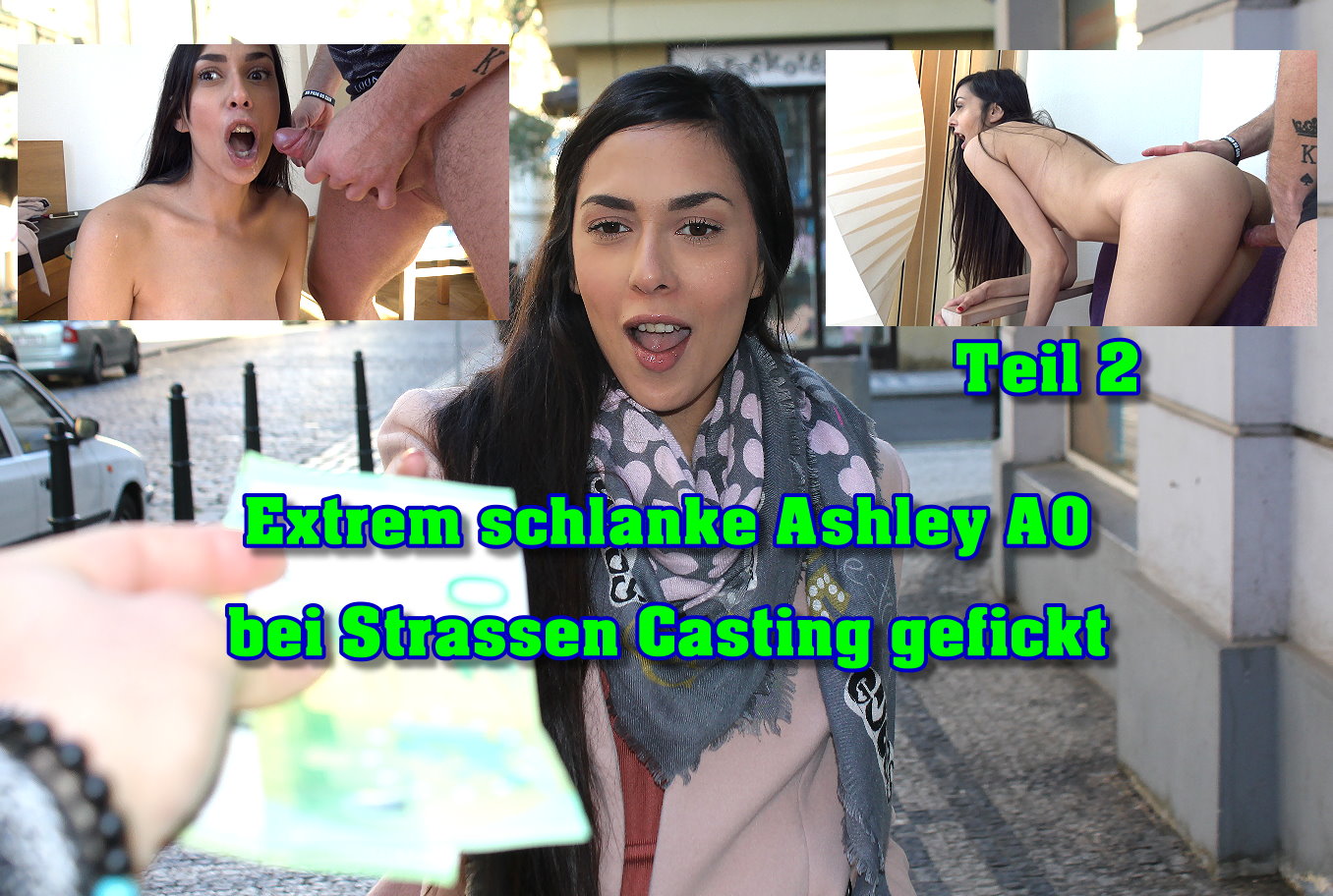 Extrem schlanke Ashley AO bei Strassen Casting gefickt Teil 2 Als ich es in Prag fast aufgegeben habe und kurz davor war ohne Erfolg nach Hause zu gehen entdeckte ich diese schlanke Maus. Ich sprach sie direkt an und erzählte ihr von einem klasse Model Job für den ich sie gerne gewinnen möchte. So erfuhr ich das sie 25 Jahre jung ist und in einer Bar arbeitet. Also flexibel war sie schon mal und so bot ich ihr ein kleines Taschengeld für die ersten Bilder. Diese brauche ich für die Bewerbung für den Job und sie willigte ein und folgte mir. Und ich konnte mein Glück kaum fassen und wollte nun das Video ans Ziel bringen. Bei mir angekommen machten wir die ersten Bilder bis sie dann irgendwann nur noch in Unterwäsche vor mir stand. Denn ich habe ja auch viele Jobs als Model für Unterwäsche erzählte ich. Doch dann kam meine Chance und ich holte nochmal ein paar grüne Scheine raus denn ich wollte mehr. Jetzt wollte ich ihren schlanken Körper mit den kleinen Busen so richtig schön benutzen. Natürlich nur für mich privat als Erinnerung. 