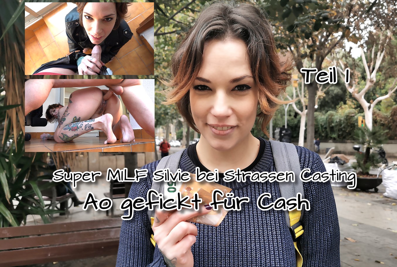 Super MILF Silvie bei Strassen Casting AO gefickt für Cash Teil 1 Ich sah hier im sonnigen Barcelona eine flippige Maus und sprach sie natürlich direkt mit meiner Model Agent Masche an. Auch sie glaubte mir erstmal nicht wirklich, aber ich konnte sie dann doch in ein Gespräch verwickeln. So erfuhr ich, dass sie 42 Jahre alt ist und Urlaub hier macht. Denn sie ist vor kurzen nach Berlin gezogen. Da fliege ich über 2 Länder um eine Frau aus Berlin zu treffen?! Unglaublich, aber auch ihr alter konnte ich kaum glauben, denn sie sah wirklich super aus und hatte ein tolles Lächeln. Ich konnte sie für ein Shooting gewinnen und wir gingen direkt in mein Hotelzimmer. Bei mir angekommen zog sie direkt eine Lederjacke aus meinem Fundus an und alles andere bis auf die Leggings aus. Was war denn hier los? Sie war echt krass drauf und wir machten super freizügige Bilder ohne das ich irgendwas sagen musste. Als sie dann beim vorbei gingen „aus versehen“ an meinen Schritt kam wusste ich was die Stunde geschlagen hat und wollte das sie ihn in den Mund nimm
