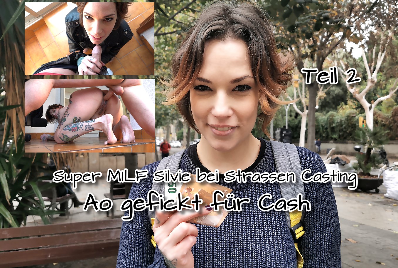 Super MILF Silvie bei Strassen Casting AO gefickt für Cash Teil 2 Ich sah hier im sonnigen Barcelona eine flippige Maus und sprach sie natürlich direkt mit meiner Model Agent Masche an. Auch sie glaubte mir erstmal nicht wirklich, aber ich konnte sie dann doch in ein Gespräch verwickeln. So erfuhr ich, dass sie 42 Jahre alt ist und Urlaub hier macht. Denn sie ist vor kurzen nach Berlin gezogen. Da fliege ich über 2 Länder um eine Frau aus Berlin zu treffen?! Unglaublich, aber auch ihr alter konnte ich kaum glauben, denn sie sah wirklich super aus und hatte ein tolles Lächeln. Ich konnte sie für ein Shooting gewinnen und wir gingen direkt in mein Hotelzimmer. Bei mir angekommen zog sie direkt eine Lederjacke aus meinem Fundus an und alles andere bis auf die Leggings aus. Was war denn hier los? Sie war echt krass drauf und wir machten super freizügige Bilder ohne das ich irgendwas sagen musste. Als sie dann beim vorbei gingen „aus versehen“ an meinen Schritt kam wusste ich was die Stunde geschlagen hat und wollte das sie ihn in den Mund nimm