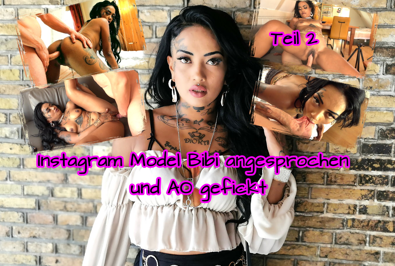 Instagram Model Bibi angesprochen und AO gefickt Teil 2 Nach ca. 30 min hier bei den Grachten von Amsterdam sah ich eine Latina mit extremen Tattoos. Sogar im Gesicht war sie bemalt und ich dachte mir, dass wenn ich die rum kriege wird es richtig schmutzig. Also sprach ich sie direkt an und erzählte von meiner Model-Agentur und das ich unbedingt Probeaufnahmen mit ihr machen möchte. Ich konnte sie überzeugen und nachdem wir die ersten Bilder auf der Straße machten folgte sie mir in mein Apartment. Dort angekommen legte ich ihr ein paar Outfits raus für sexy Bilder die ich auch brauchte für die Unterlagen. Und auf einmal stand sie im schwarzen Outfit vor mit, was perfekt zu braunen Haut passte. Nach ein paar Bildern konnte ich nicht mehr und machte ihr ein unmoralisches Angebot. Danach konnte ich sie richtig schön blank benutzen und ihr mein Gesicht zukleistern!