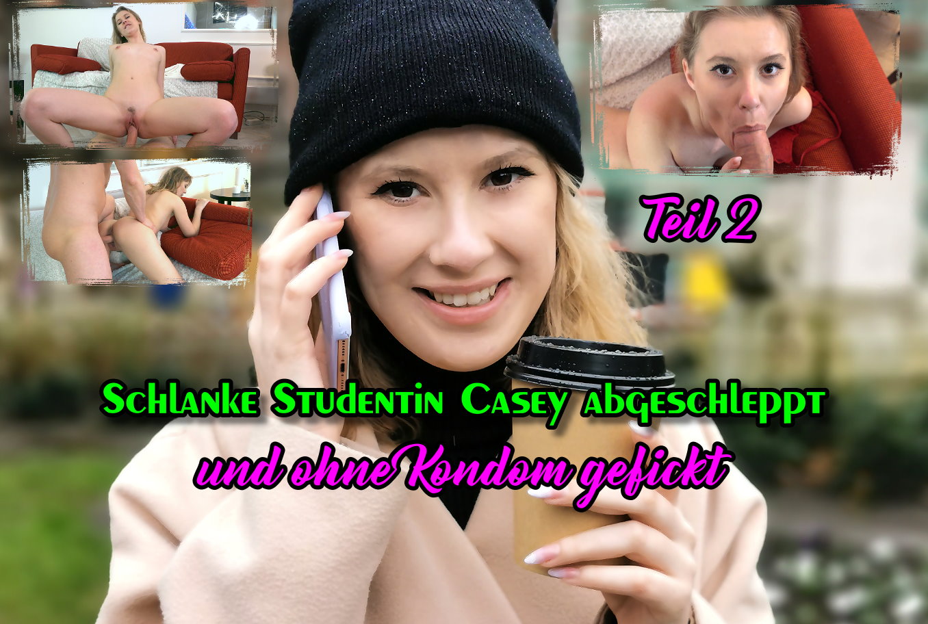 Schlanke Studentin Casey abgeschleppt und ohne Gummi gefickt Teil 2 An einem Park hier bei der Uni von Budapest sah ich eine schlank Maus mit Mütze auf und wagte es. Nachdem sie ihr Telefonat beendet hatte, sprach ich sie direkt an und fragte wegen einem Model-Job. Sie verstand erst die Welt nicht mehr, aber als ich von meiner Agentur erzählte und das sie perfekt passen würde, schenkte sie mir ein Ohr. So machten wir die ersten Bilder, aber bei dem kalten Wetter schlug ich vor doch zu mir zu gehen. Sie folgte mir. Bei mir angekommen schlug ich ein kleines Unterwäsche Shooting vor. Nach ein paar Bildern die ich über ihr machte als sie auf der Couch lag holte sie einfach mein Ding aus der Hose. Sie muss die Beule bemerkt haben und ich hatte natürlich nichts dagegen. Und so konnte ich ihren schlanken Körper blank benutzen und alles mit der Kamera für euch festhalten.