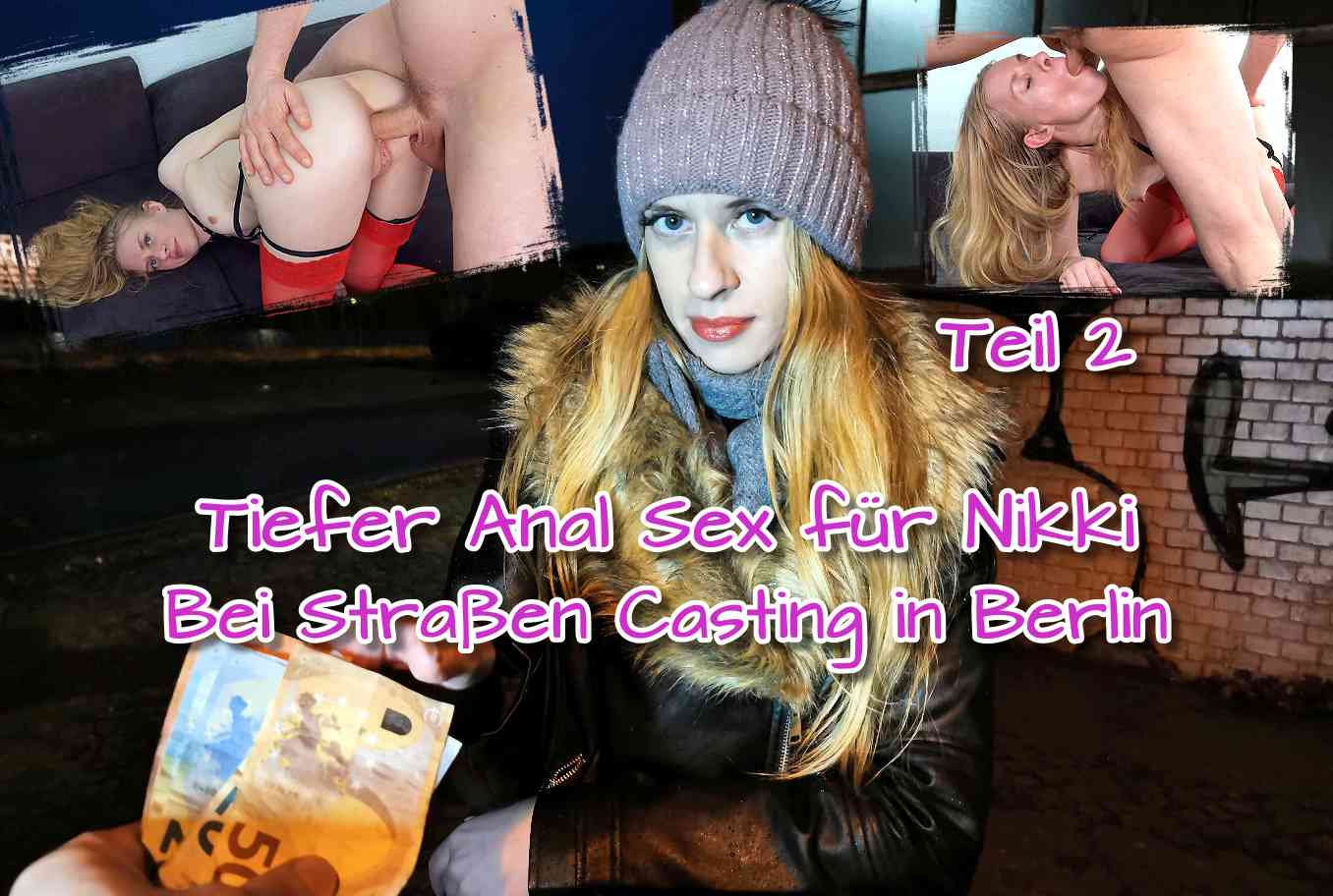 Tiefer Anal Sex für Nikki bei Straßen Casting in Berlin Teil 2 Ich sah sie hier im schwachen Licht der Straßenlampe in Berlin bei Nacht und musste mein Glück versuchen. So sprach ich sie direkt an und hatte echt Glück. Ich kam mit einer lockeren 28 Jahre jungen Touristen aus der Ukraine ins Gespräch. Und ich konnte sie von mir als Model Scout überzeugen und nach ersten Bildern draußen ging es zu mir. Bei mir angekommen machten wir weitere Bilder und dann bat ich sie Unterwäsche anzuziehen. Das tat sie und dann wusste ich was ich wollte. Mein Blick hing immer wieder an ihren Körper fest. Und als sie das mit einem Lächeln und Kniefall beantwortet kam eins zum anderen. Nicht das ich die schlanke Maus blank vor der Kamera vögeln durfte. Nein, ich durfte alle 3 Löcher von ihr ausnutzen wie ich es wollte.