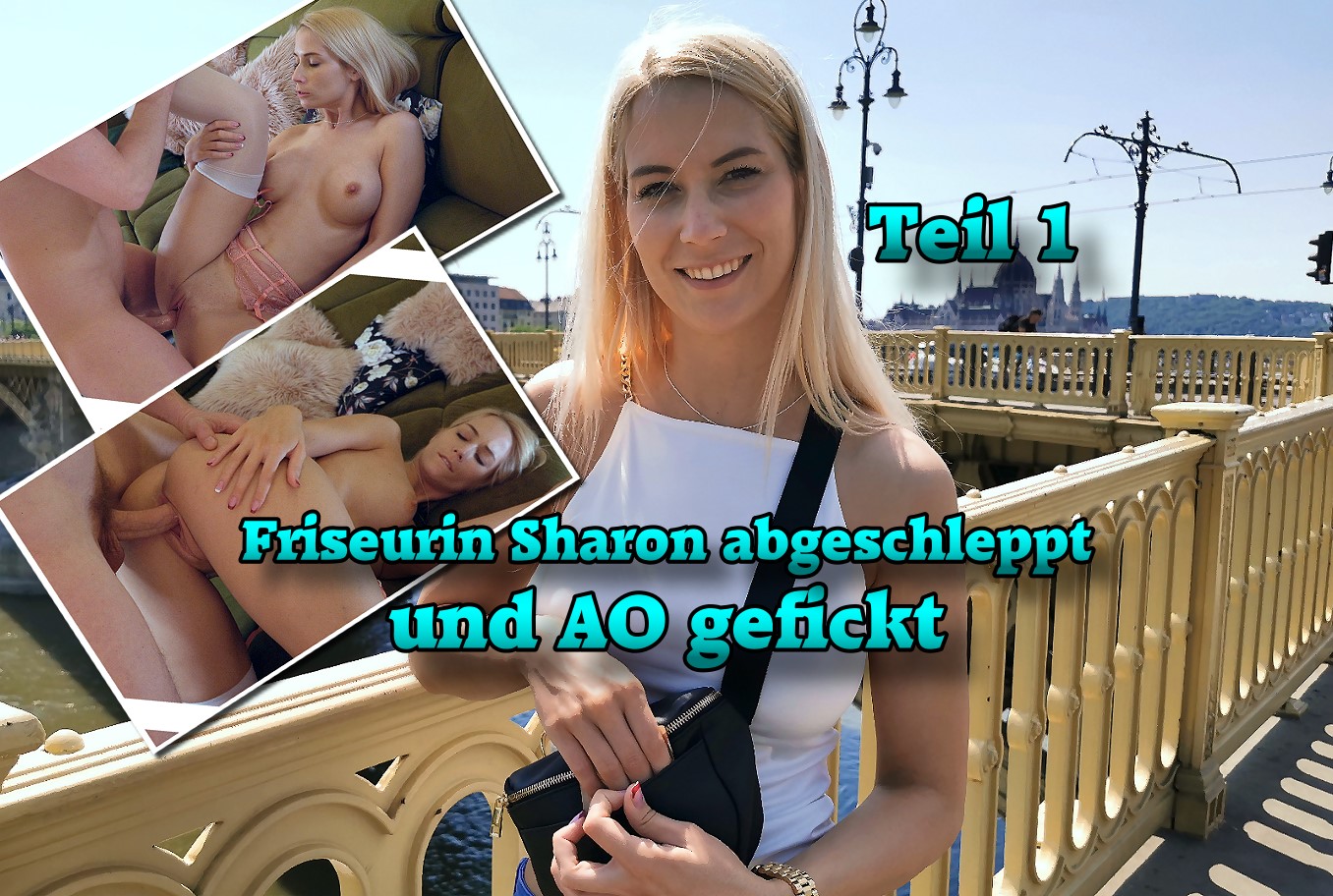 Friseurin Sharon abgeschleppt und AO gefickt Teil 1 Ich sah sie hier direkt auf einer Brücke in Budapest und fing einfach an zu filmen. Erst war sie ziemlich sauer, aber dann konnte ich sie beruhigen. Ich erzählte von meiner Model Agentur und erfuhr das diese blonde Schönheit 28 Jahre alt und Friseurin ist. Ich überzeugte sie Bilder für die Agentur zu machen. Und nach ersten Aufnahmen an Ort und Stelle gingen wir in mein Hotel. Dort angekommen machten wir weitere Bilder in Unterwäsche und sie wurde immer lockerer. Und auch bei mir regte sich was. Als sie die Beule in meiner Hose mit einem Lächeln quittierte wusste ich was zu tun war. Und so holte ich ihn raus und nach dem Lutschen fuhr ich blank ein. So trieben wir es richtig schmutzig über 25 Minuten. Und die Kamera lief die ganze Zeit für euch mit.