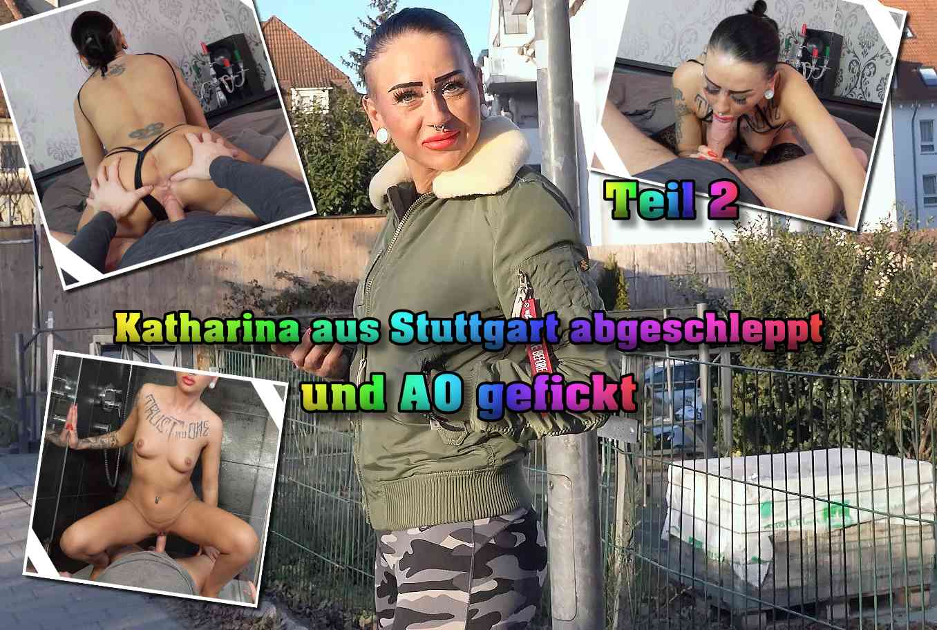 Katharina aus Stuttgart abgeschleppt und AO gefickt Teil 2 Gegen 15 Uhr und vielen fruchtlosen Versuchen hier in Stuttgart hatte ich endlich Glück. Ich sah sie in einer Leggings an einer Bushaltestelle stehen. Also Auto geparkt und angesprochen. Die erste Reaktion war richtig abweisend. Aber ich konnte sie überzeugen und nach ein paar Bildern dort nahm sie mich sogar mit. Bei dem Aussehen von ihr konnte ich schon Ahnen, dass sie etwas krasser drauf ist. Aber als dann die Tür aufging und ich in einem Studio stand leuchtete es mir ein. Also konnte ich mir das lange um den heißen Brei reden sparen. So kam schnell eins zum anderen und wir hatte einfach unseren Spaß. Ohne Kondom und richtig versaut. Natürlich lief die Kamera die ganze Zeit.