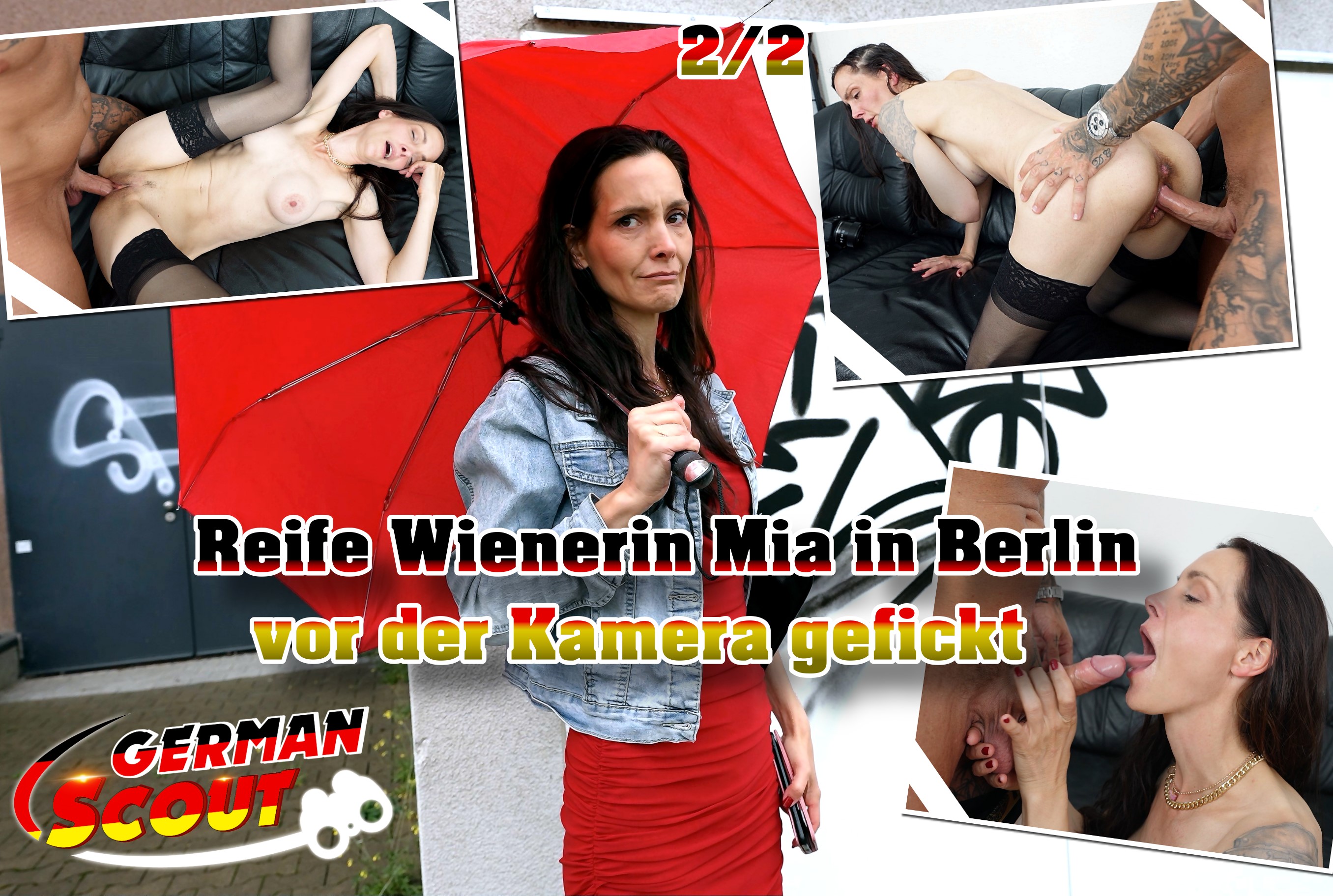 GERMAN SCOUT - Reife Wienerin Mia in Berlin vor der Kamera gefickt Teil 2 Bei leichtem Nieselwetter hier in Berlin traf ich auf eine reife schlanke Wienerin. Die 45 Jahre junge Mia wirkte sehr gestresst, aber was ich unter ihrem roten Kleid erahnen konnte, machte mich hartnäckig. Sie war hier, um ihren Ex-Freund zu besuchen, aber das endete wohl nicht so gut. Und so war ein wenig Abwechslung genau das richtige. Ich konnte sie direkt von ein paar Bildern überzeugen. Und dann beschlossen wir zu mir zu gehen. Bei mir angekommen wurde sie schnell freizügig und zeigte mir ihren fitten Körper mit den geilen Titten. So war sie bald nur noch in Nylons und High Heels und lächelte mich an. Sie schnappe sich mein Ding und wollte das ich ihn ohne Gummi reinstecke. Das tat ich auch gerne und sie ging so krass ab, dass sie sogar heftig gesquirtet hat. Danach trieben wir es weiter und am Ende bettelte sie förmlich, dass ich ihr mein Sperma auf die Muschi spritzt.