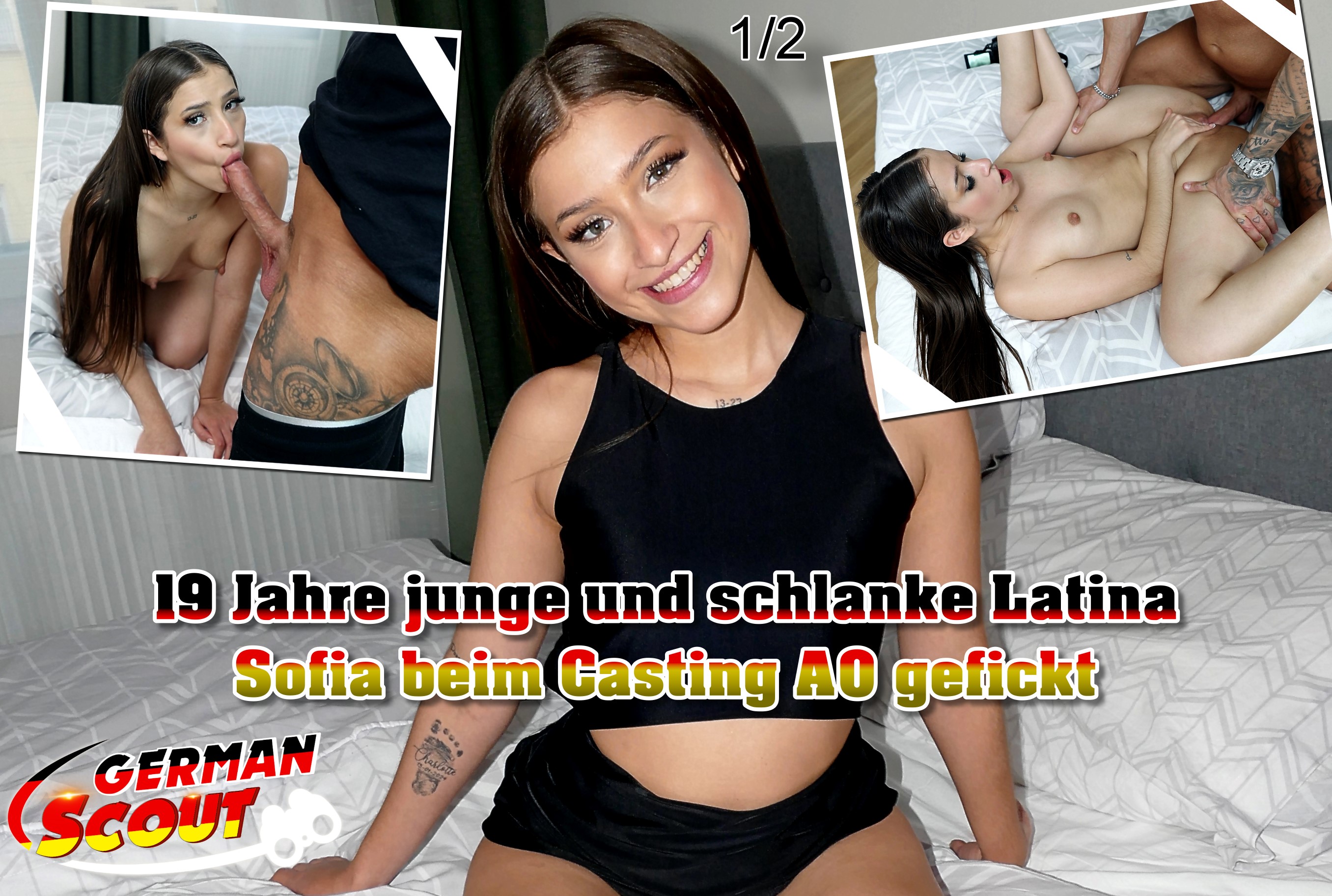 GERMAN SCOUT - 19 Jahre junge und schlanke Latina Sofia beim Casting AO gefickt Teil 1 In Berlin war ich bei schönstem Wetter wieder mal unterwegs. Nach einigen Versuchen traf ich auf eine 19 Jahre junge Latina. Die Verständigung war etwas schwierig. Mit einer Übersetzer-App ging es dann aber auch ganz gut. Sie war ziemlich schnell locker und ich konnte auch erste Bilder von ihr machen. Ich erfuhr, dass sie aus Kolumbien stamm und eine Europa-Tour macht. Da würde doch ein kleines Casting direkt reinpassen. Ich konnte sie überzeugen mit zu mir zu kommen. Bei mir angekommen stand sie bald in weißen Dessous vor mich. Ihr Körper war super schlank mit kleinen Titten. Aber auch wenn man es nicht denken könnte, sie hatte es faustdick hinter den Ohren. Schnell zog sie mir die Hose aus und ließ mich ohne Kondom in ihr enges Loch. Sie ging richtig gut mit und am Ende gab es die Sahne ins Gesicht.