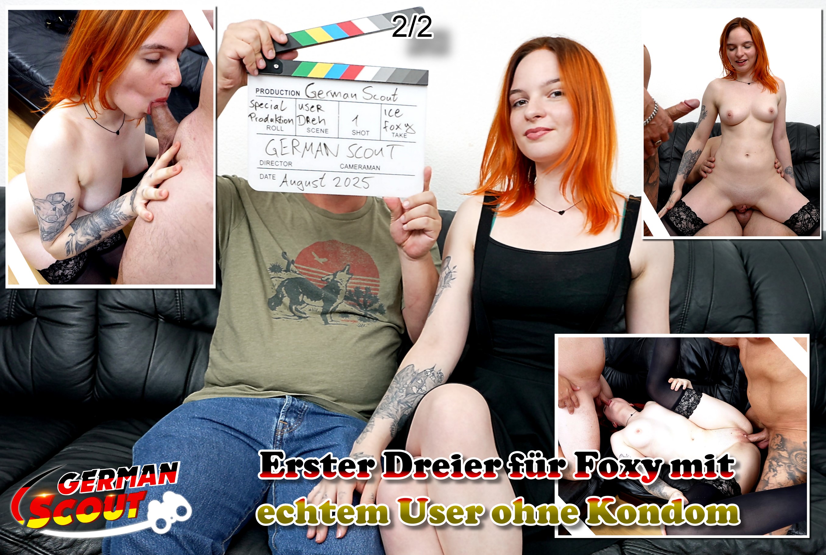 GERMAN SCOUT - Erster Dreier für Foxy mit echtem User ohne Kondom Teil 2 Jetzt gibt es was ganz Besonderes für euch. Ein großer Fan und User vom German Scout hatte mich angeschrieben. Er fand das Casting mit Foxy so geil und fragte, ob er auch mal dürfte. Aus einem Spaß wurde ernst und ich lud ihm zum zweiten Dreh und ihren ersten Dreier ein. Aber er zog es durch und erschien bei mir. Die Kleine wartete schon auf Ihn und schnell wurden beide locker. Sie fing and zu blasen und ich hielt meinen Schwanz auch dazu. Danach durfte Tommy ohne Kondom bei ihr reinstecken, aber er war zu geil auf sie. Schnell spritze er seine Ladung auf ihre Muschi. Ich übernahm dann und fickte sie blank weiter. Während dessen wurde sein Schwanz schön gelutscht.